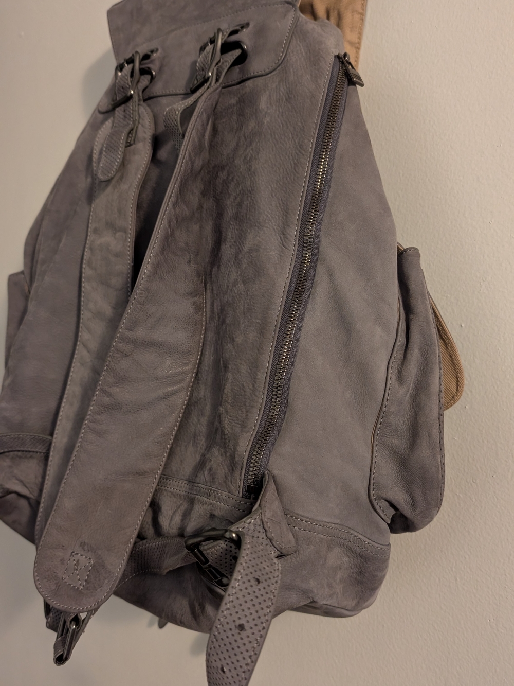 adidas Gray Suede-Style Drawstring Backpack with Buckle Straps - Picture 6 of 14